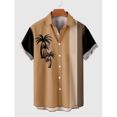 Gradient Casual Coconut Tree Printing Men's Short Sleeve Shirt