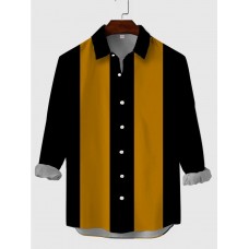 Vintage Black-Yellow Stripe Button Down Men's Long Sleeve Shirt