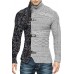 Men's Color Matching Leather Button Long-sleeved Knitted Cardigan