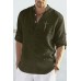 Men's Standing Collar Plain Cotton Linen Short Sleeve Fashion Casual Long-sleeved Shirt